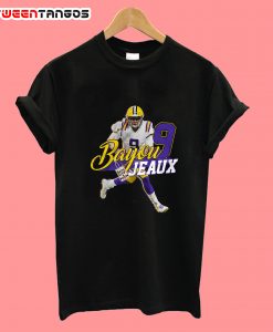 Joe Burrow No. 9 Bayou Jeaux LSU Football QB Jersey T shirt