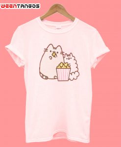 Pusheen The Cat And Stormy Enjoying Popcorn Junior T-Shirt