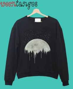 Full Moon Art, Forest Trees Silhouette, Dripping Paint, Gray, Gift Idea, For her, For Him, Moon Phases, Stary Night, Stars Crewneck Sweatshirt